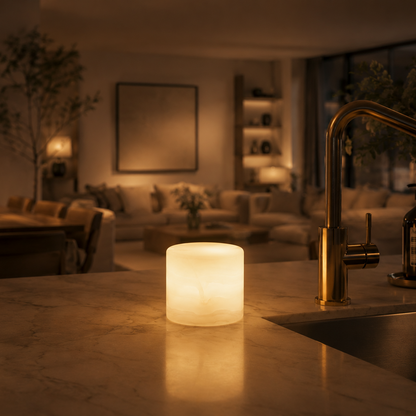 jade lamp on kitchen counter